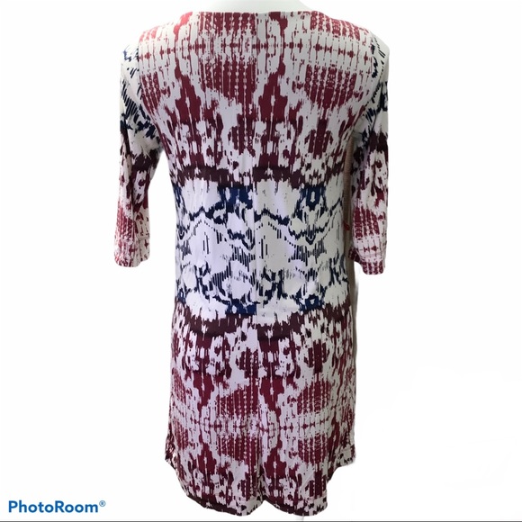 Halo Maroon Navy White Print Long Sleeve Dress - Size XS - Picture 5 of 9
